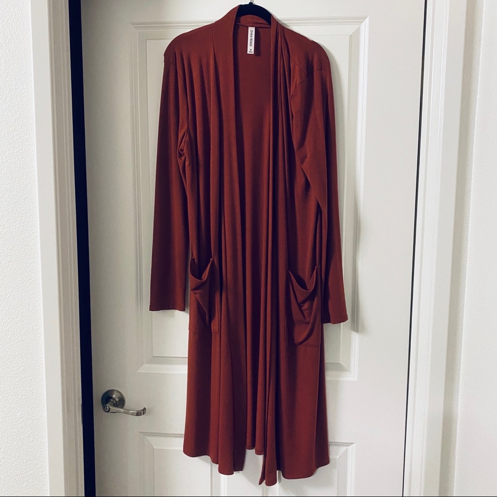 Dark Red Long Cardigan Sweater